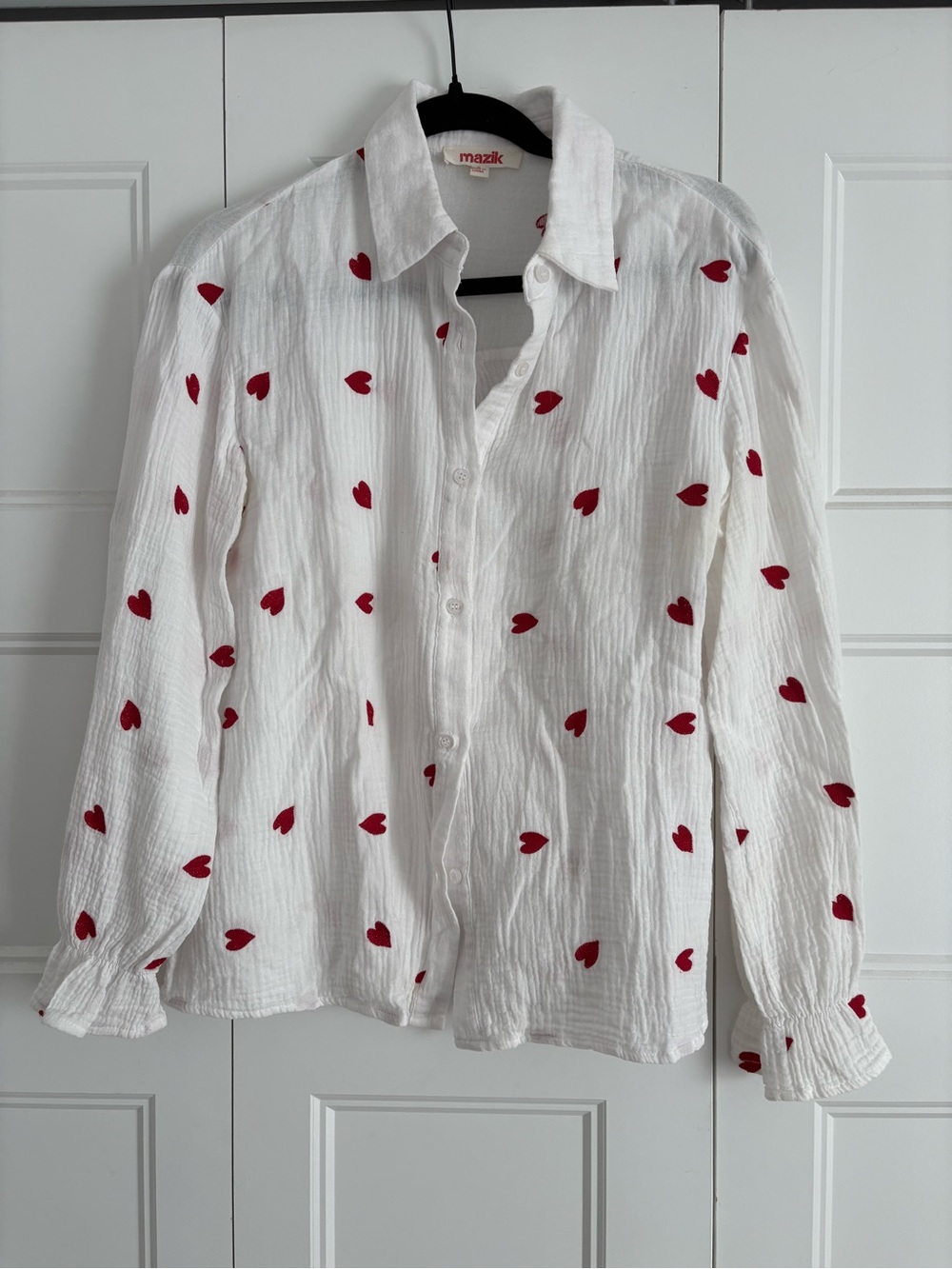 White Gauze cotton button down with Hearts